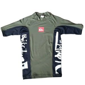 Mens Quiksilver  UVTECH  Shirt Olive  Green L  Stretch  Logo